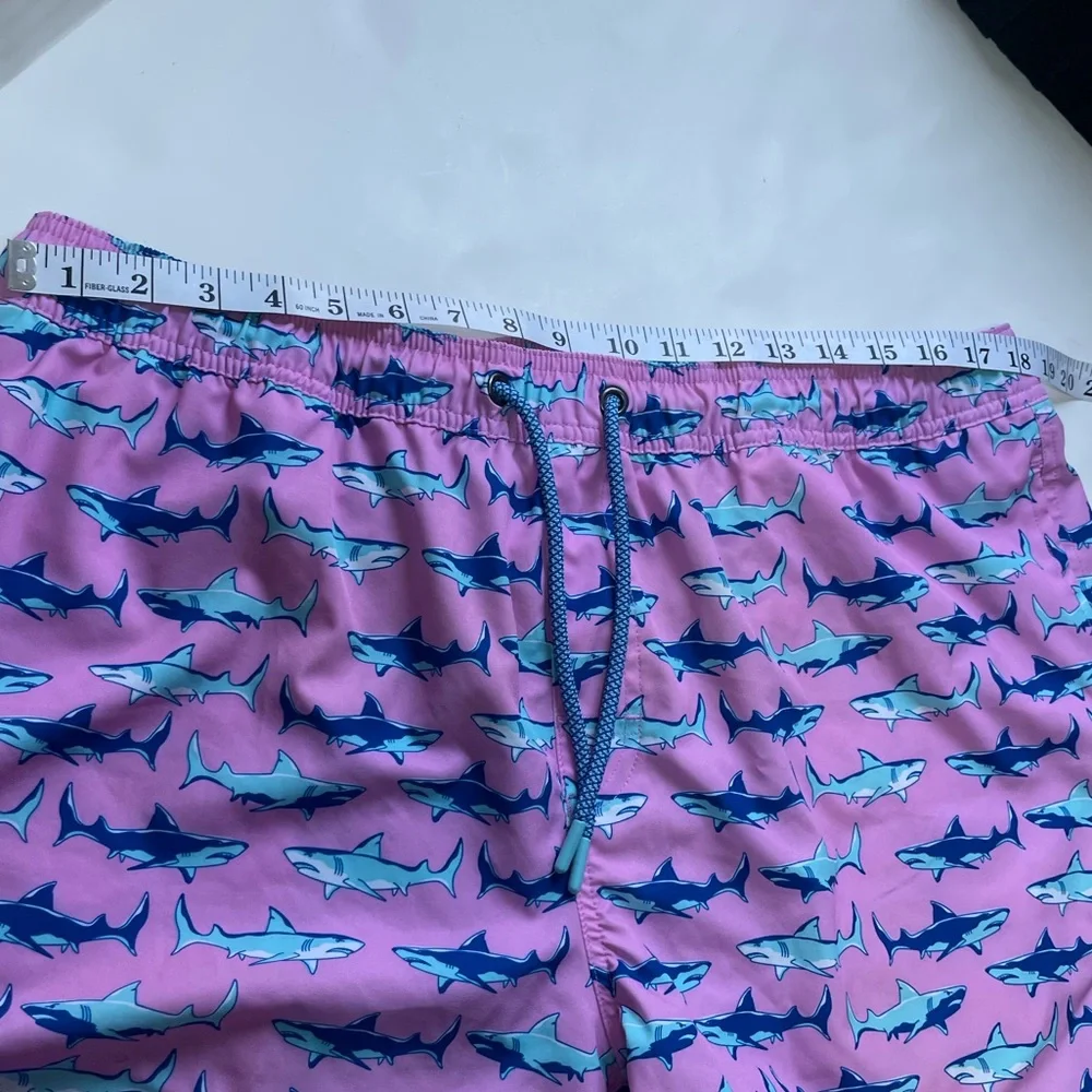 Men's resort swim trunk four-way stretch quick dry shark print zip pocket size L